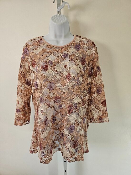 dressbarn Tops - Vintage Dressbarn Blouse Lace Sheer Whimsical Floral Pink Purple 2XL